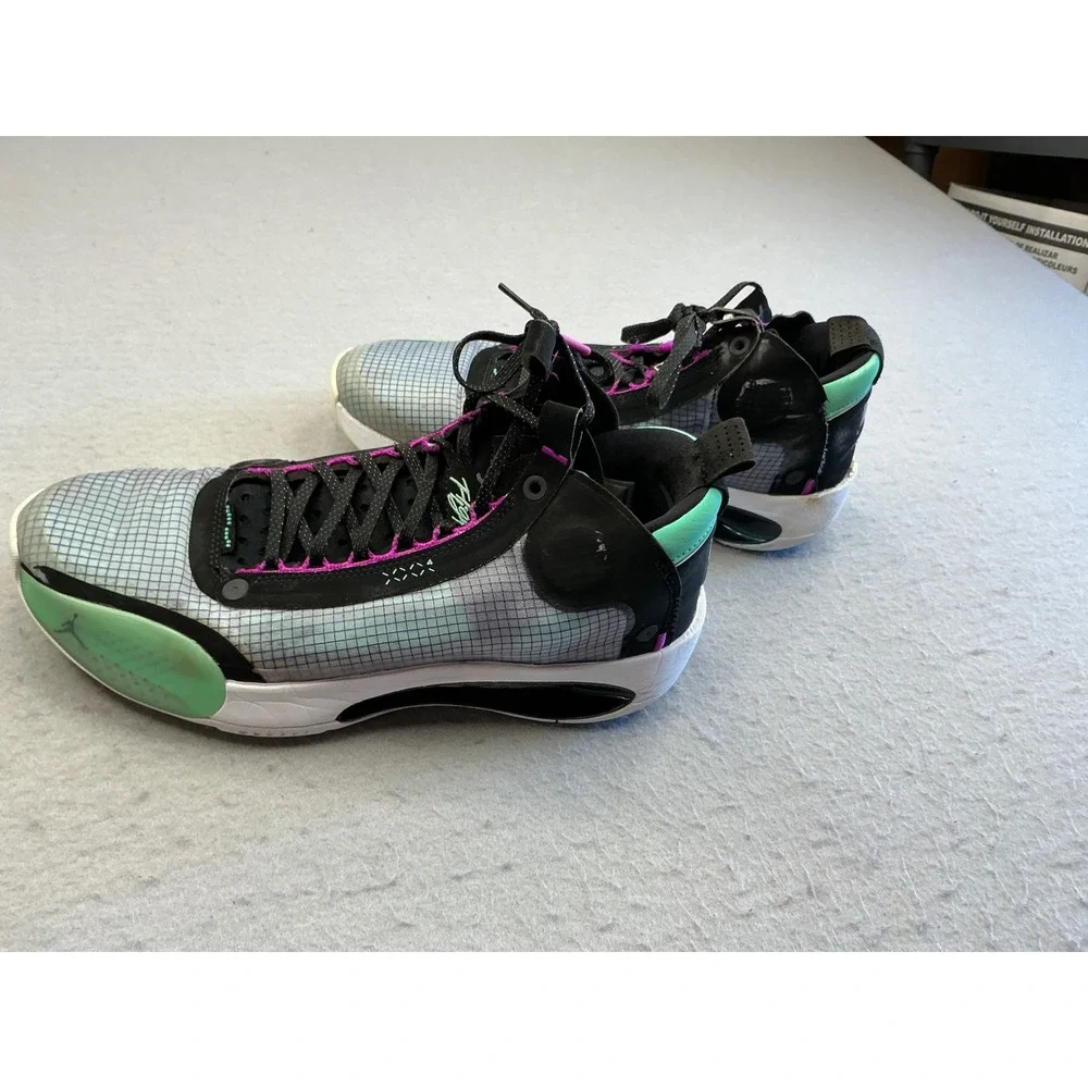 Air Jordan 34 Blue Void Basketball Shoes AR3240-400 Size 11 Green Pink Black